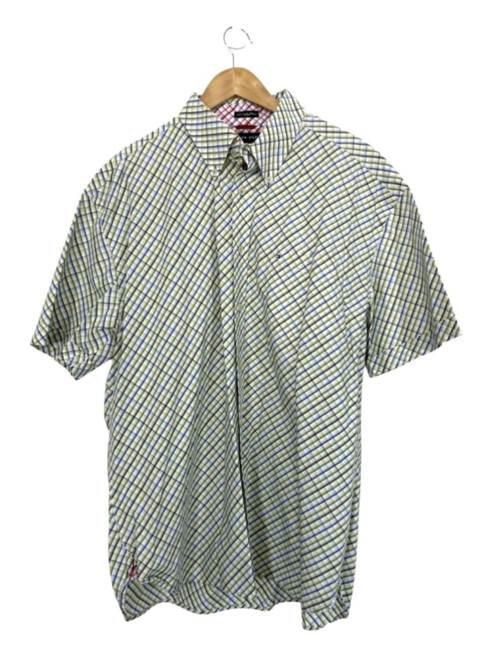 Tommy Hilfiger Plaid Camp Shirt Men XL Green Button Down Preppy Cotton Pocket